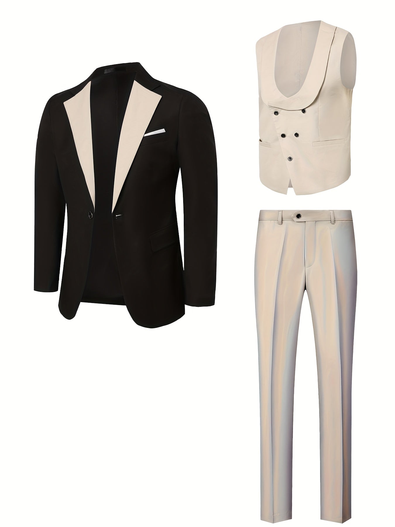 Men's 3-Piece Polyester Suit with Vest and Trousers