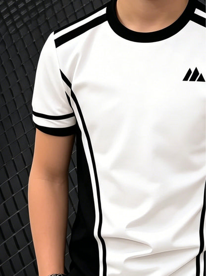 Boys' Black & White Color Block Sports T-Shirt Summer Casual