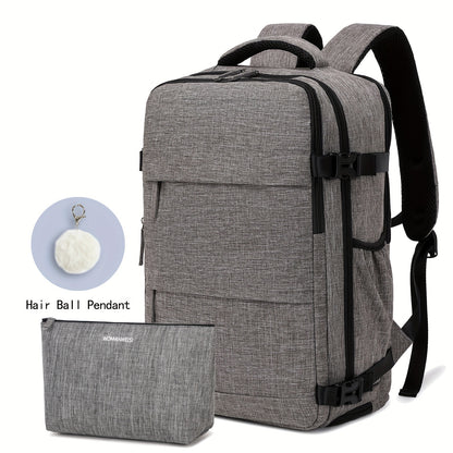 Airline-Approved 38.1cm Laptop Travel Backpack for Women, Light Blue Polyester with Adjustable Straps, Shoe Compartment & USB Charging Port - Ideal for School & Work Trips, Laptop Bag