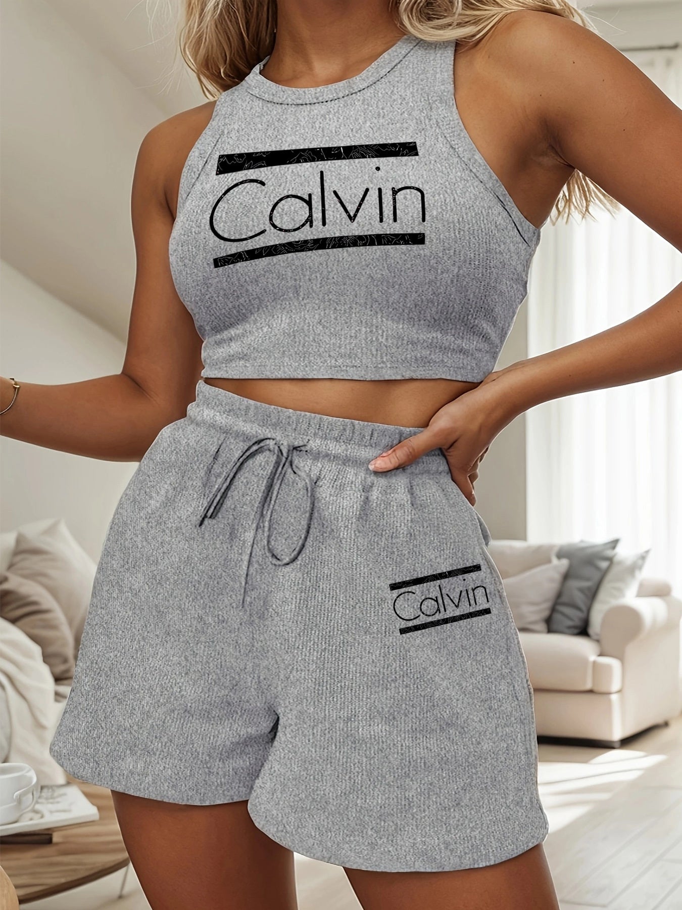 Women's Casual Two-Piece Set with Sleeveless Top & Shorts