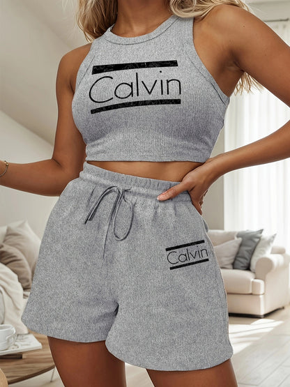 Women's Casual Two-Piece Set with Sleeveless Top & Shorts