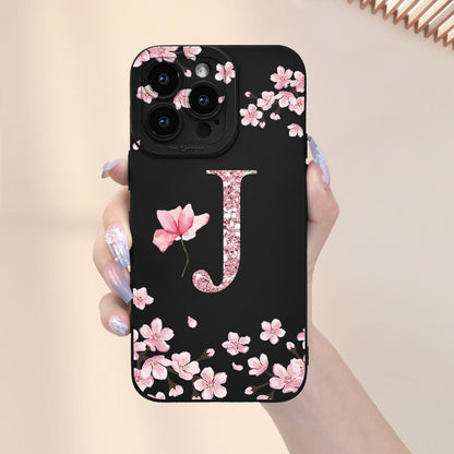 Cherry Blossom Letter J տպագրված բջջային հեռախոսի պատյան Նոր տաք վաճառվող Frosted touch Feel բջջային հեռախոսի կափարիչ, որը հարմար է iPhone-ի համար 16/15/14/13/12/11/X/XR/XS/8/7/SE Mini Plus Pro Max Series Full Wrap Protection Shockproof Anti-Fi-ի համար
