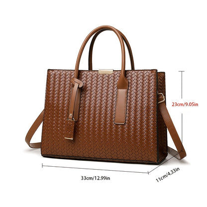 Large Woven Ladies Handbag with Removable Strap and Metal Buckle