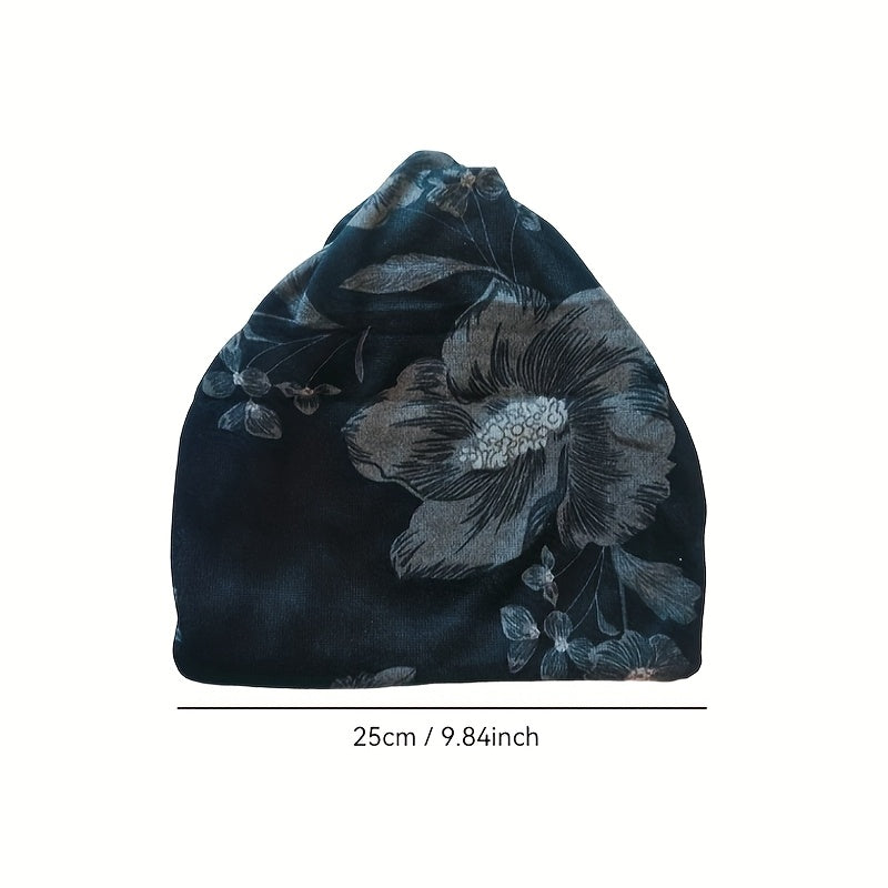 Boho-Chic Floral Print Beanie for Women - Stretchy, Lightweight & Warm Knit Cap for Autumn/Winter Outdoor Activities, Brimless, Bohemian Style