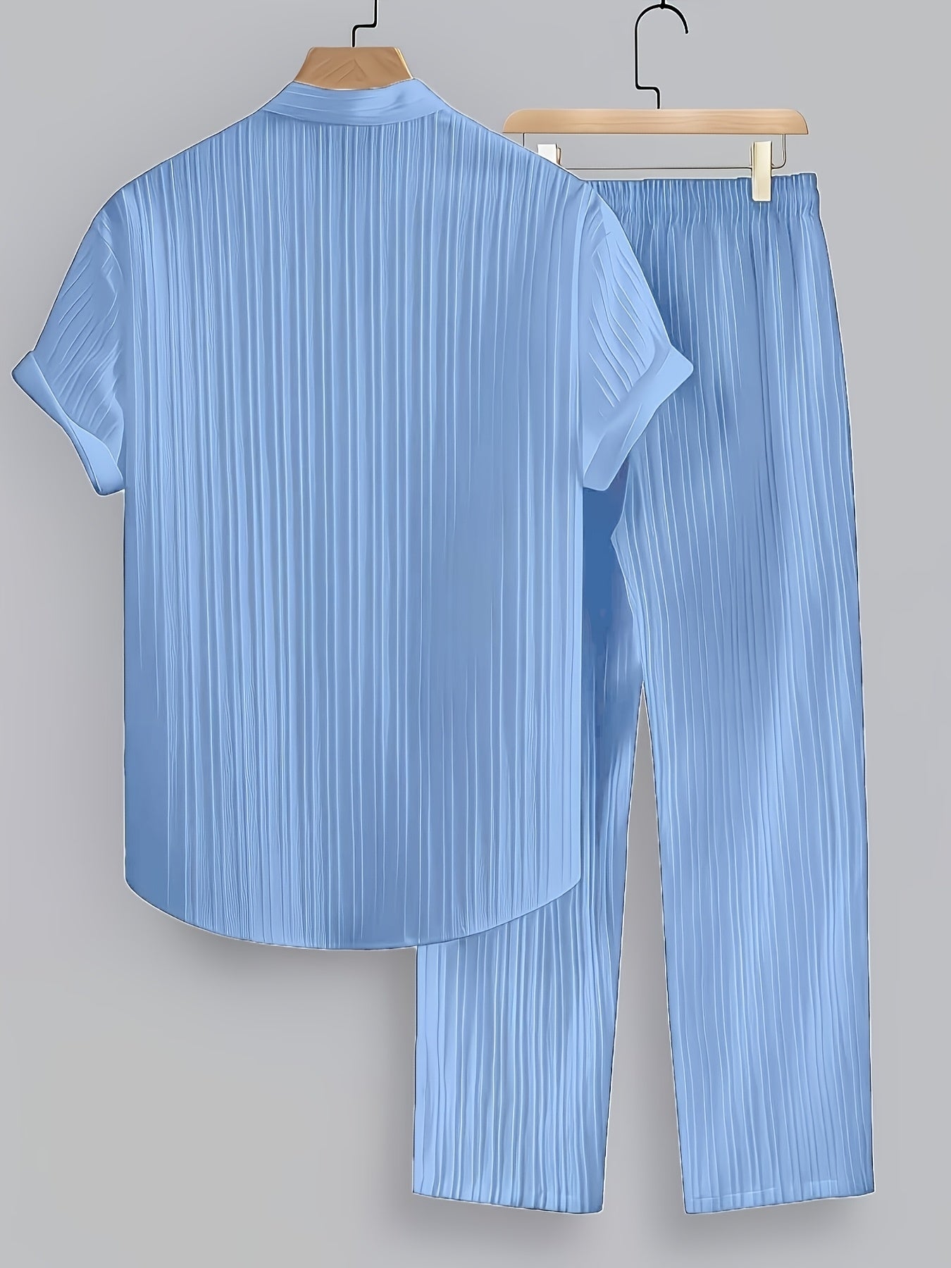 Men's Summer Casual Polyester Set with Stand Collar Shirt & Pants
