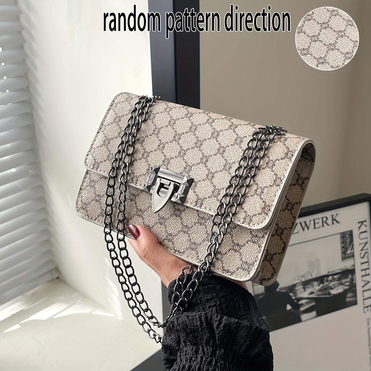 Կանացի ուսի պայուսակ, մեծ տարողությամբ ձեռքի պայուսակ, խաչաձև պայուսակով, շղթայով, միջին տարիքի կանանց համար