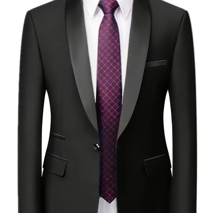 Men's Classic Solid Color Suit Set 2pcs, Suit Jacket + Trousers, Suitable for Business Meetings, Parties, Weddings and Graduation Ceremonies, No Tie