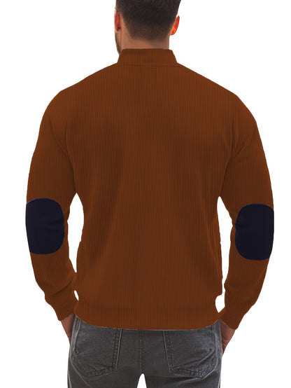 Men'S Long Sleeve Patchwork Fashion Warm Jacket, Corduroy Long Sleeve Warm Coat with Zipper Stand Collar Long Sleeve Casual Comfortable Autumn and Winter Style