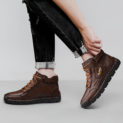 Men's Warm Lined Chukka Boots Lace-Up Rubber Sole Winter Shoes