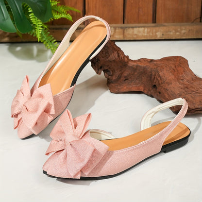 Women's Fashion Bow-Knot Flat Sandals, Casual Versatile Slip-Ons with Pointed Toe, Fabric Upper and Rubber Sole for All Seasons, Ladies Sandals