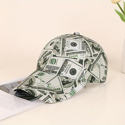 Funky Money Print բեյսբոլի գլխարկ 100% պոլիեսթեր թեթև, կարգավորվող հիփ-հոփ գլխարկ Unisex երաժշտական փառատոների համար
