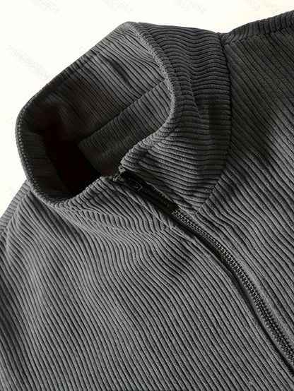 Men's Corduroy Jacket Olive Green - Retro Loose-Fit Full-Zip Winter Coat with Stand Collar & Zippered Pockets, Machine Washable Corduroy Outer (No) for Casual & Formal Wear - Autumn/Winter Outerwear, Womens Coats And Jackets,