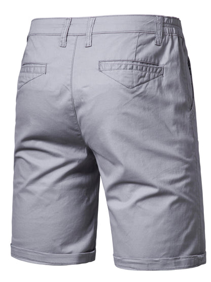 Men's Classic Fit Cotton Twill Flat Front Solid Chino Short With Slant Pockets And Elastic Waist