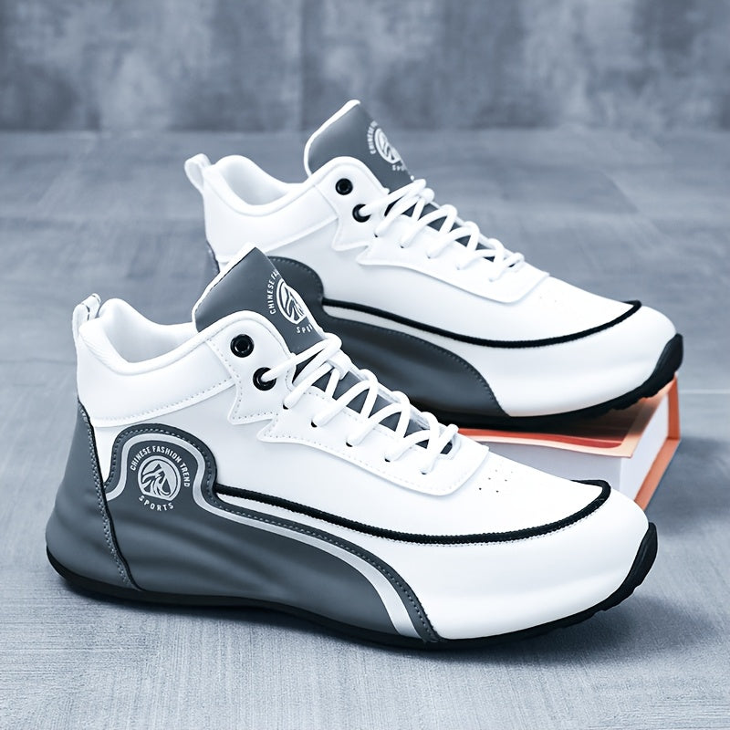 Men'S Lightweight Breathable Running Shoes - Classic Low-Top Design with Thick Cushioned Sole, White  Navy Blue Striped  Graphic Pattern, Lace-Up Closure for Hiking, Casual  Outdoor Wear - Spring/Fall Fashion Sneakers, Hik