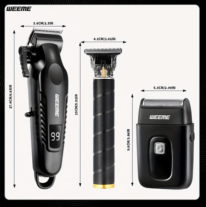 WEEME 2pcs/3pcs Electric Hair Clipper, Beard Trimmer, And Shaver Set with Professional Alloy Blade, USB Rechargeable, Featuring LCD Display. an Ideal Gift for Father'S Day, Birthdays, Or a Delightful Surprise for Husbands, Da