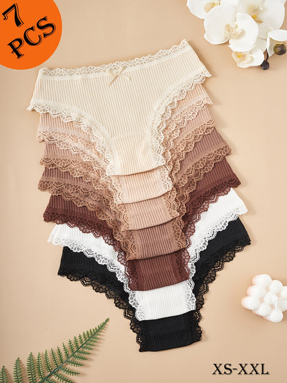 7-Pack Women's Cotton Briefs with Bow Detail in Earth Tones