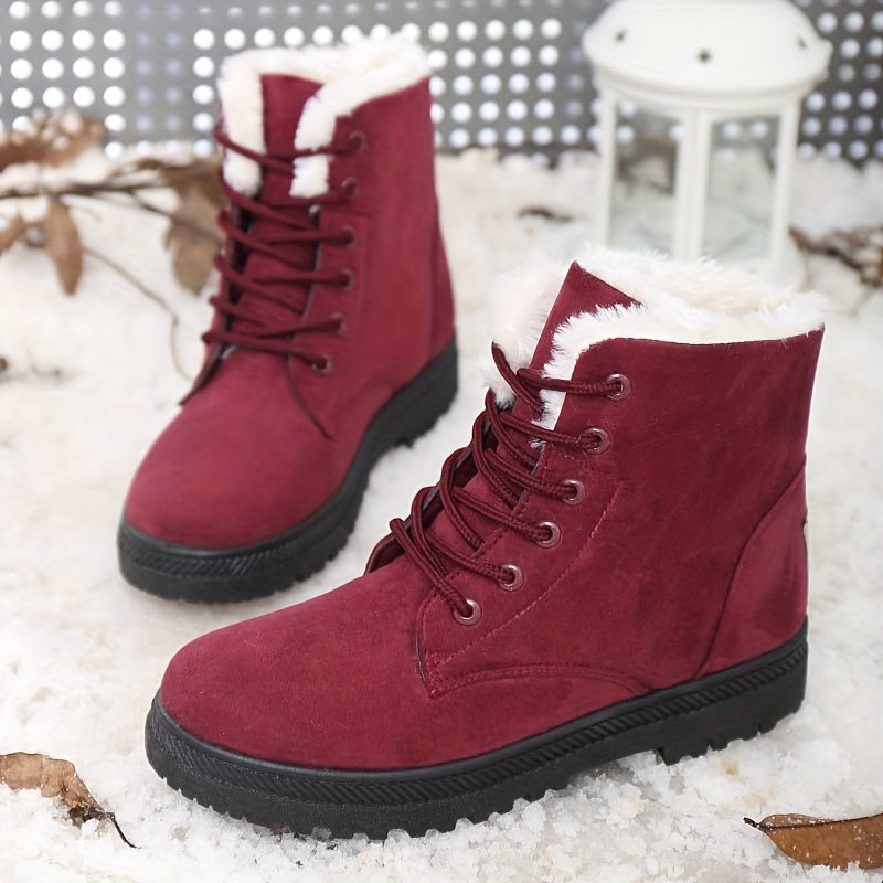 Women'S Ankle Boots - Winter Warm Round Toe Flat Shoes with Lace-Up Closure, Non-Slip Rubber Sole, & Accent - All-Season Casual Boots for Everyday & Formal, Ladies Winter Boots, Outdoor Footwear, Fabric Lined Interior, Outdoo