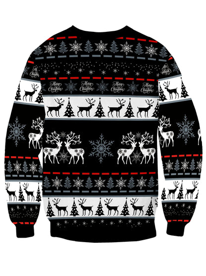 Men's Nordic Winter Sweater - Scandinavian Print Sweater Jacket with Reindeer, Snowflake & Swedish Dala Horse Patterns - Soft Polyester Long Sleeve Coat for Christmas, New Year, Parties - Machine Washable Black/White/Red Swea