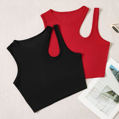 2 Packs Solid Crew Neck Tank Top, Elegant Sleeveless Asymmetrical Tank Top For Every Day, Women's Clothing