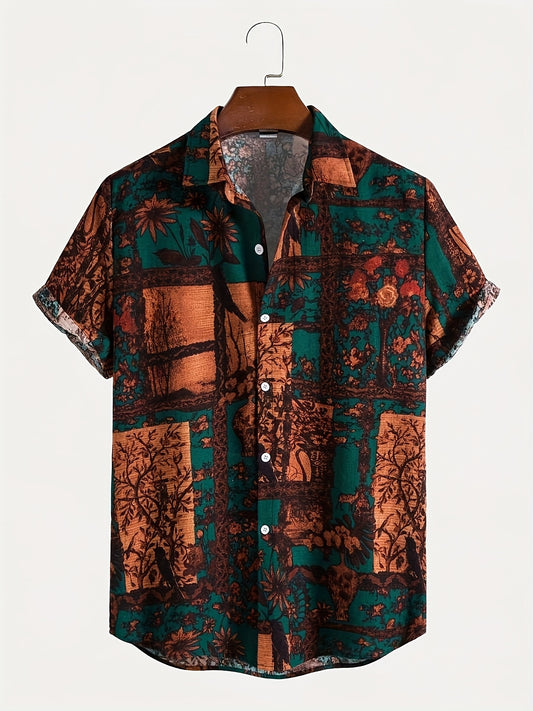 Men's Casual Printed Summer Shirt with Lapel Collar - ayq