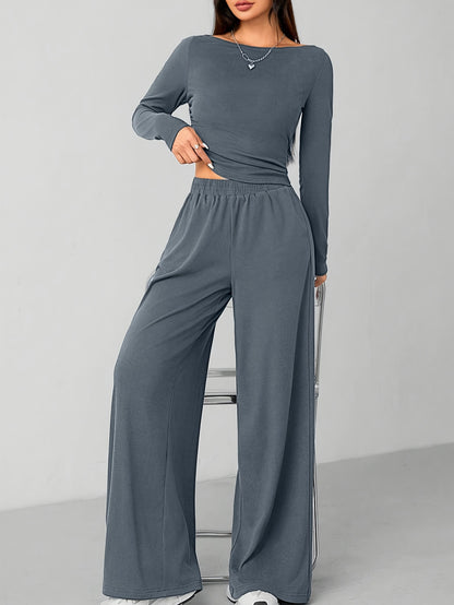 Relaxed Fit Women's Flared Pants Two-Piece Fashion Irregular Home Set