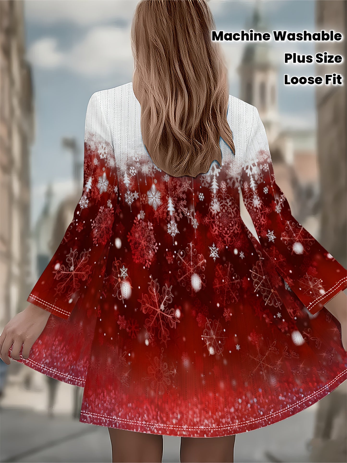 Մեծ չափսի կանացի ձմեռային կարդիգան վերարկու - բորդո կարմիր և սպիտակ ձյան փաթիլի նախշերով խորը բաճկոն, ազատ օձիքով սվիտեր վերարկու՝ Սուրբ Ծննդյան, Նոր տարվա երեկույթների և ցուրտ եղանակի համար (լվացքի մեքենայով)