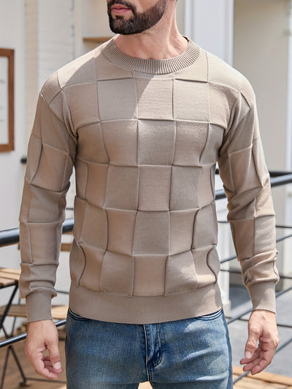 Տղամարդու կլոր վզնոցով, տեքստուրավորված երկրաչափական նախշերով, միագույն սվիտեր, աշնանային և ձմեռային նորաձև երկարաթև սվիտեր