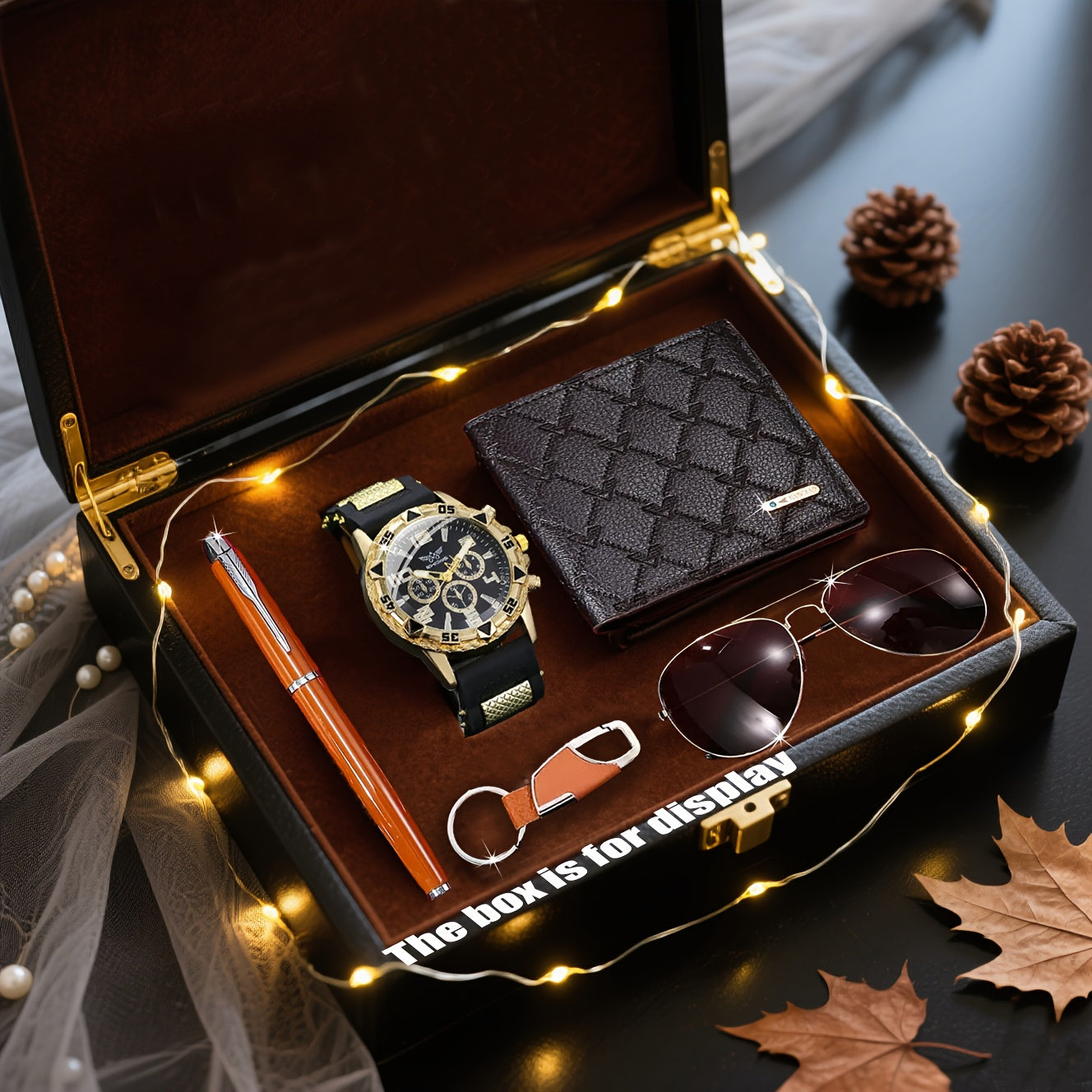 6pcs Men's Fashionable Quartz Watch Set with Wallet, Glasses, Pen, Ambient Light & Steel Ballpoint – Perfect for Daily Wear, Parties, Valentine's Day, Easter, Christmas, Halloween,  Gifts to Friends and Family