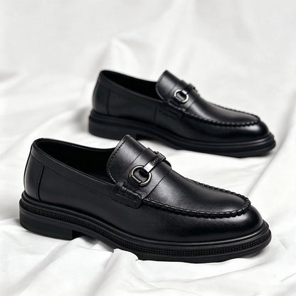 Men's Black Slip-On Business Casual Shoes with Metal Buckle