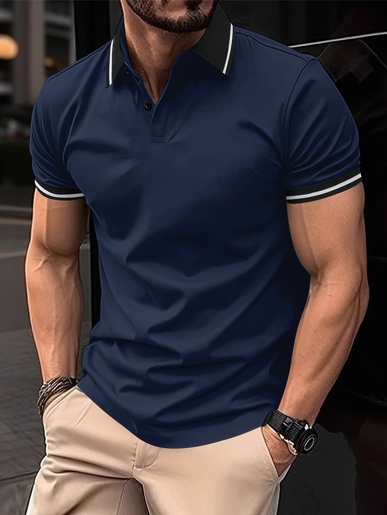 A Breathable And Fitted Golf Shirt, Men'S Casual V-Neck Short-Sleeve T-Shirt, Summer Men'S Apparel - ayq