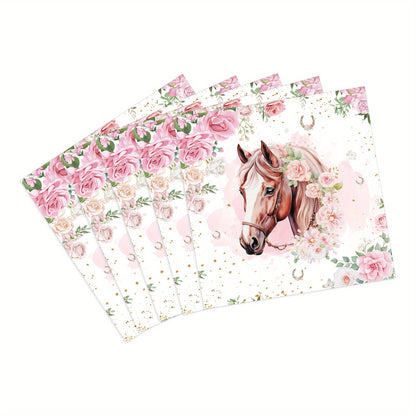 20-Pack Floral Horse Party Napkins - Elegant Pink Roses & Golden Glitter Design, 2-Ply Decorative Paper Tableware for Birthdays, Celebrations, and Festive Occasions, Birthday Party Decorations for Christmas,Newyear,Valentine,