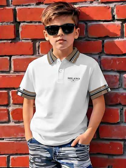 Boys' Summer Breathable Polyester Polo Shirt Casual Style