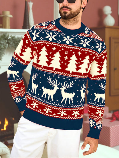 Christmas Theme Knitted Sweater | Warm and Comfortable, Ideal for Self-Wear or Gifting, Crew Neck, Long Sleeve, Acrylic Material, Fall/Winter Season