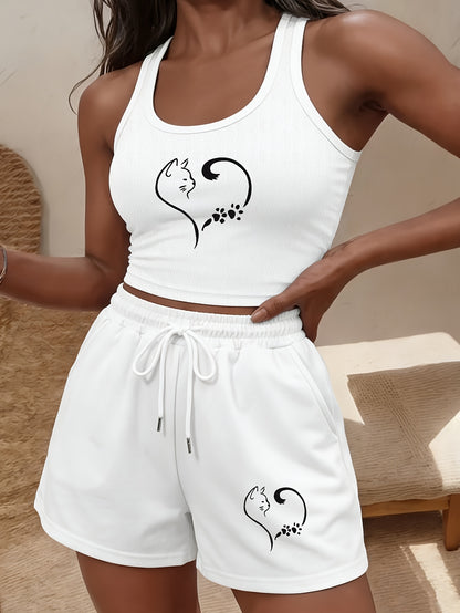 Buttery-Soft Crop Tank & Drawstring Shorts Set for Casual Wear