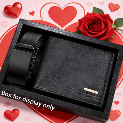 2pcs Men's Wallet and Belt Set, Designed for Men's Daily Use, Fashionable Casual Business Sports Elegant Men's Wallet, Essential for Trendy Men, Ideal for Holiday Gifting, No Gift Box