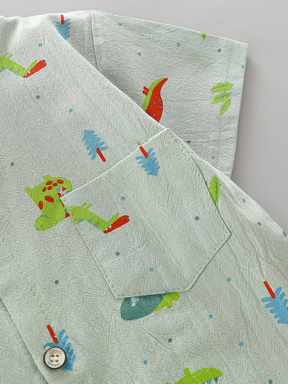 Kids' Cotton Dinosaur Print Shirt & Shorts Set for Summer