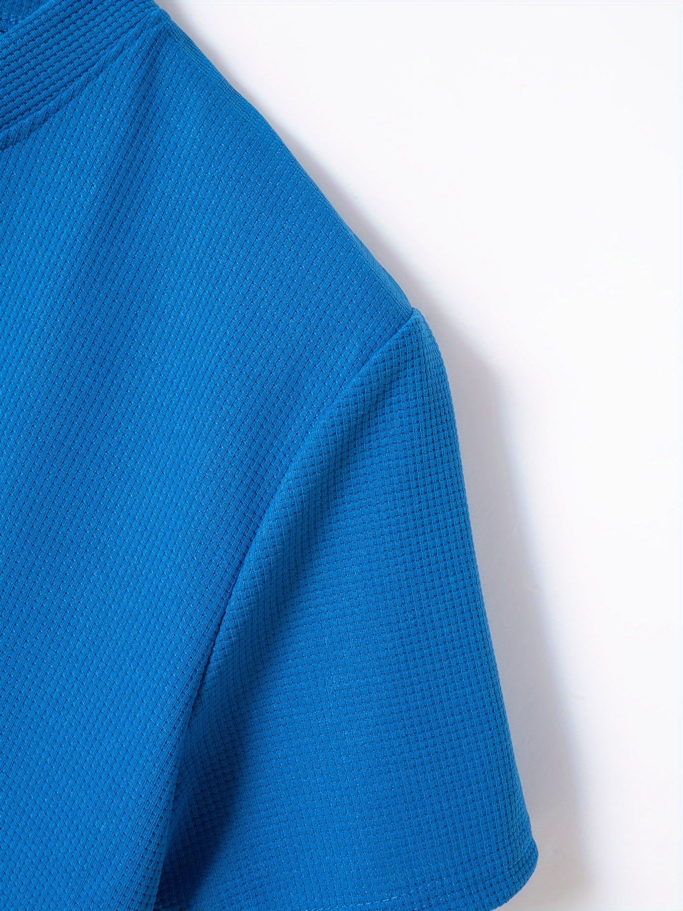 Men's Solid Waffle Stand Collar Short Sleeve Golf Shirts, Casual Style Slight Stretch Regular Fit Summer Tops, Summer Golf Shirts