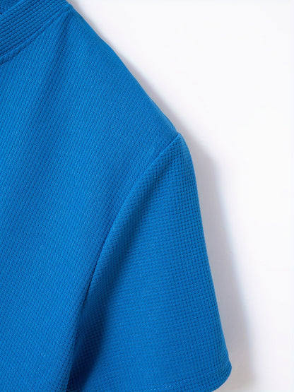 Men's Solid Waffle Stand Collar Short Sleeve Golf Shirts, Casual Style Slight Stretch Regular Fit Summer Tops, Summer Golf Shirts