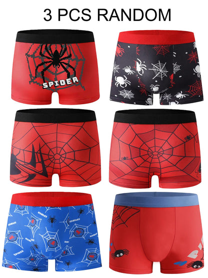 Boys' Cotton Boxer Briefs 3-Pack with Spider Print, Comfortable Fit