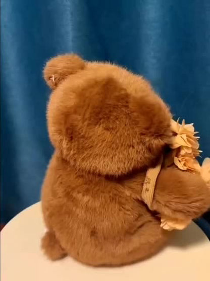 Flower-Holding Teddy Bear, Warm Desktop Decoration, Practical Desk Companion Doll, Holiday Gift