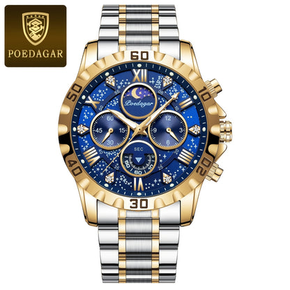 POEDAGAR Men's Casual Stainless Steel Quartz Watch with Calendar