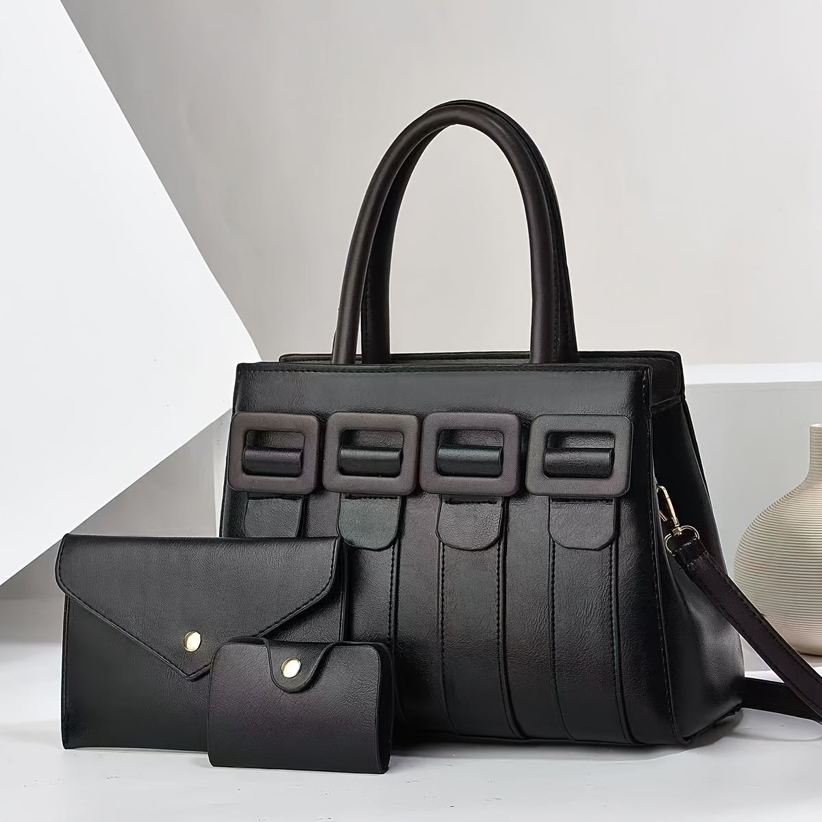 Women’s 3-Piece Faux Leather Handbag Set with Adjustable Strap
