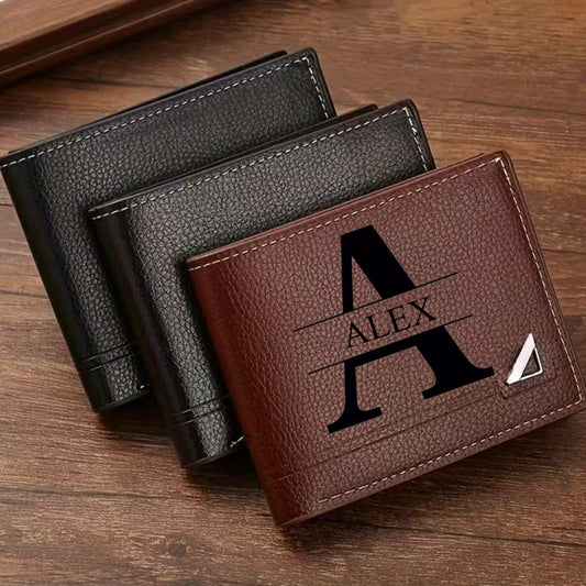 Custom Letter Solid Color Men's Wallet, Black Stylish Foldable Card Holder, Casual Men's Coin Purse, Suitable as a Birthday Gift for Husband, Holiday Anniversary Gift