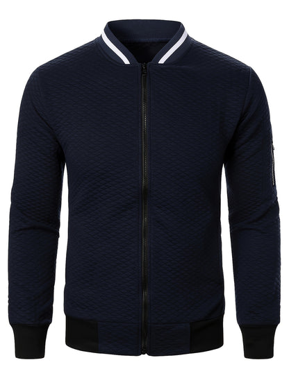 Men's Casual Full Zip Bomber Jacket, Warm Comfy Blouson Jacket For Autumn And Winter Outdoor Activity