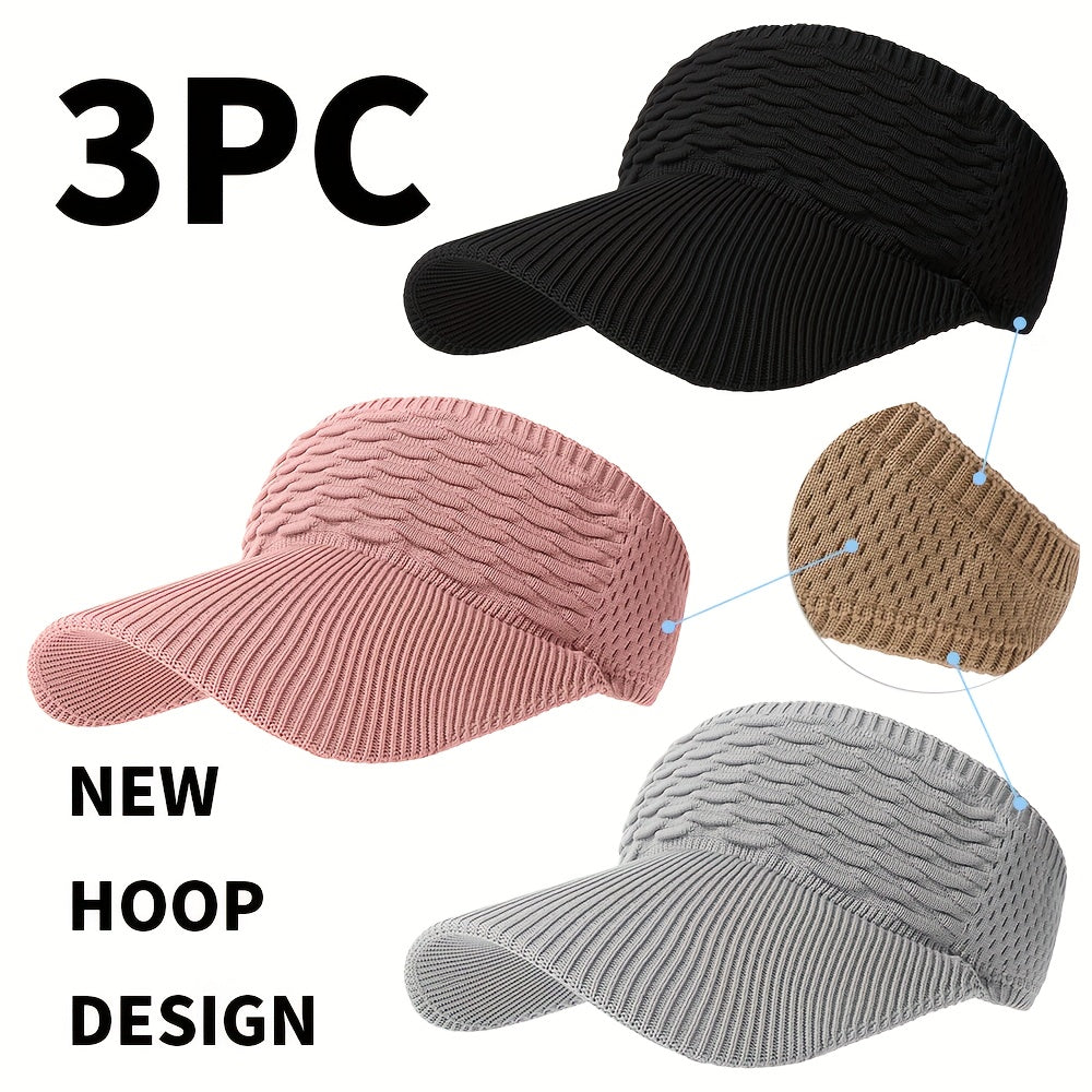 3-Pack Breathable Knit Beanies with Wave Pattern for All-Season Wear