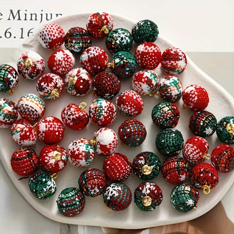 20-Pack Festive Fabric-Covered Grid Pattern Pendant Ornaments for DIY Crafts, Button Pendants for Hair Accessories, Earrings, and Home Tree Decorations, Polyester No-Mosaic Material with Party Theme