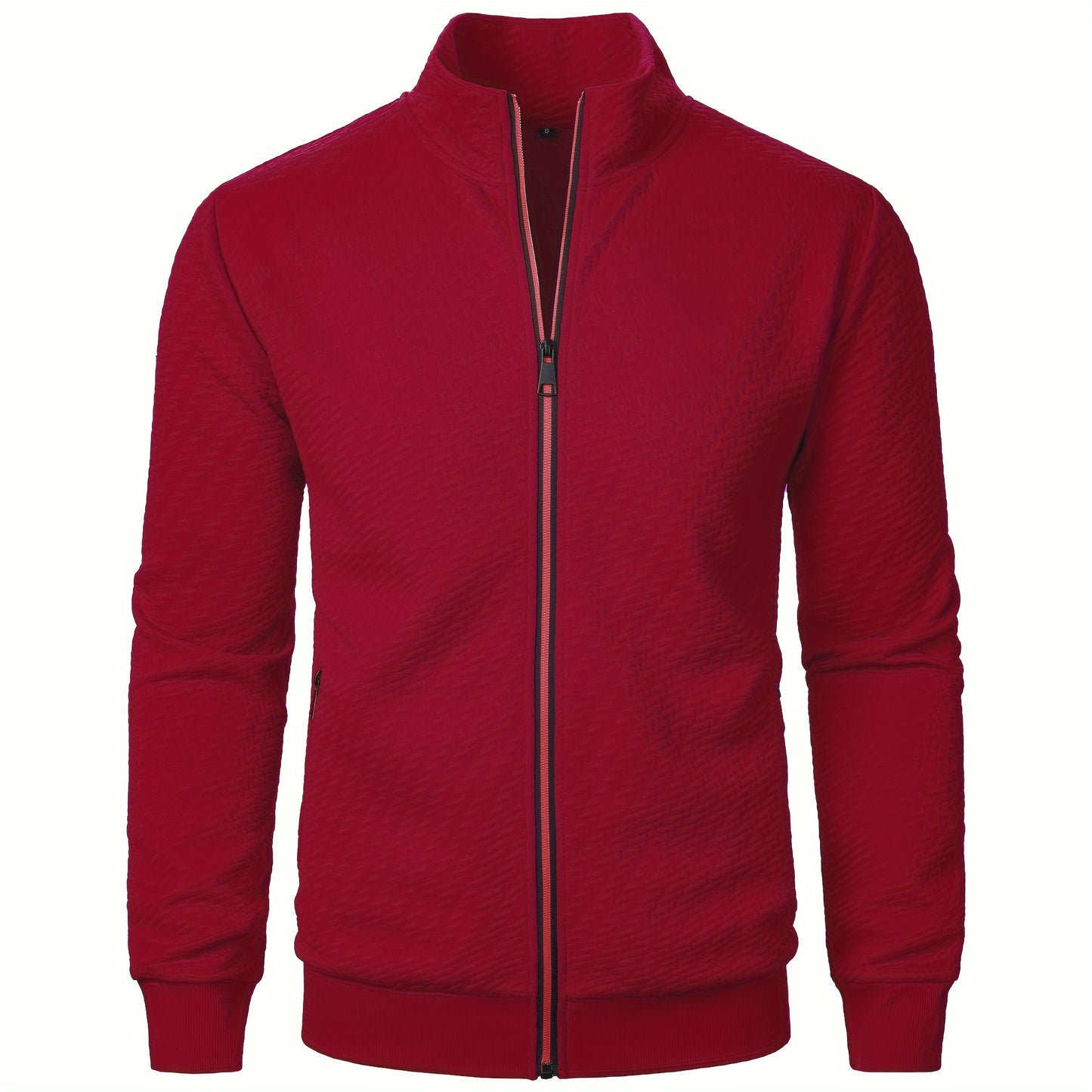 Men's Casual Zip Up Jacquard Jacket, Chic Stand Collar Coat for Spring Fall, Autumn And Winter, Hoodie Top