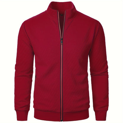 Men's Casual Zip Up Jacquard Jacket, Chic Stand Collar Coat for Spring Fall, Autumn And Winter, Hoodie Top