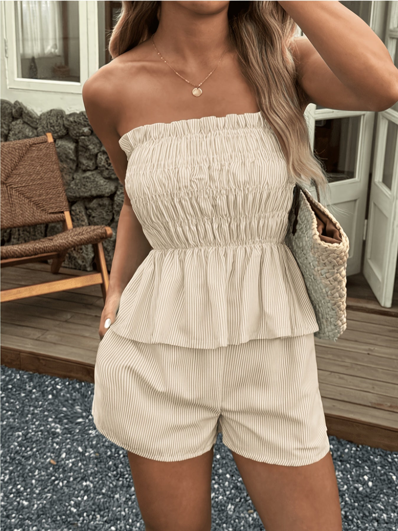 Summer Striped Sleeveless Crop Top & Shorts Set for Women