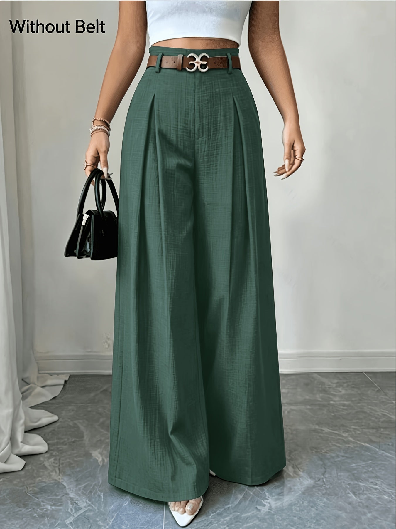 Women's High-Waisted Wide-Leg Trousers - Loose Fit Spring/Summer Pants